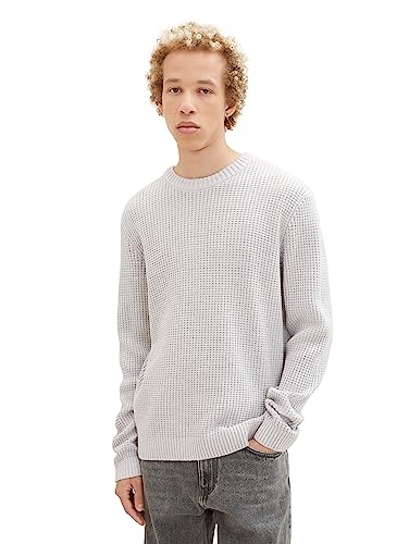 TOM TAILOR Denim Herren 1038268 Crew-Neck Strick-Pullover mit Struktur, 15398-Light Stone Grey Melange, M von TOM TAILOR Denim