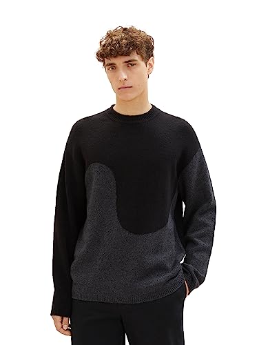 TOM TAILOR Denim Herren 1038272 Relaxed Fit Jaquard Strickpullover mit Struktur-Mix, 29999-Black, XXL von TOM TAILOR Denim