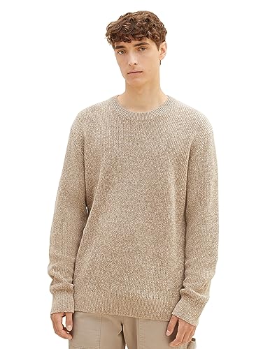TOM TAILOR Denim Herren 1038276 Basic Multicolor Strick-Pullover, 32775-ecru Tonal Mouline, L von TOM TAILOR Denim