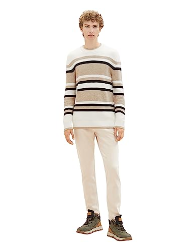 TOM TAILOR Denim Herren 1038278 Basic Strick-Pullover mit Streifenmuster, 32764-ecru Fancy Multicolor Stripe, L von TOM TAILOR Denim