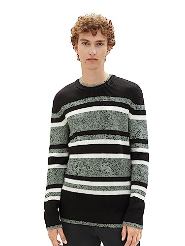 TOM TAILOR Denim Herren 1038278 Basic Strick-Pullover mit Streifenmuster, 32768-green Fancy Multicolor Stripe, XL von TOM TAILOR Denim