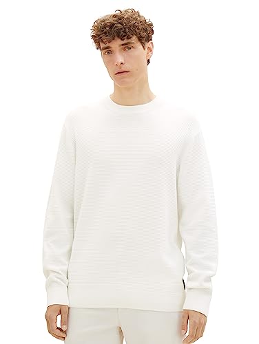 Tom Tailor Denim Herren Basic Strick-Pullover mit Struktur, 12906 - Wool White, S von TOM TAILOR Denim