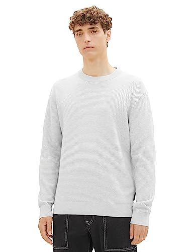 Tom Tailor Denim Herren Basic Strick-Pullover mit Struktur, 15398 - Light Stone Grey Melange, M von TOM TAILOR Denim