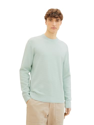 Tom Tailor Denim Herren Basic Strick-Pullover mit Struktur, 17549 - Sea Foam, L von TOM TAILOR Denim
