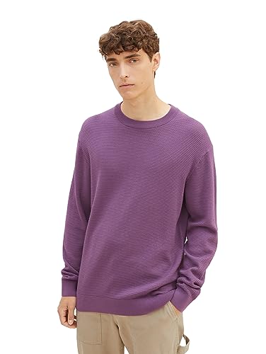 Tom Tailor Denim Herren Basic Strick-Pullover mit Struktur, 32248 - Dusty Grape, L von TOM TAILOR Denim