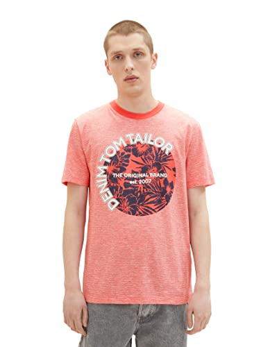 TOM TAILOR Denim Herren 1038460 T-Shirt mit Print, 31931-Red Stripy Structure, L von TOM TAILOR Denim