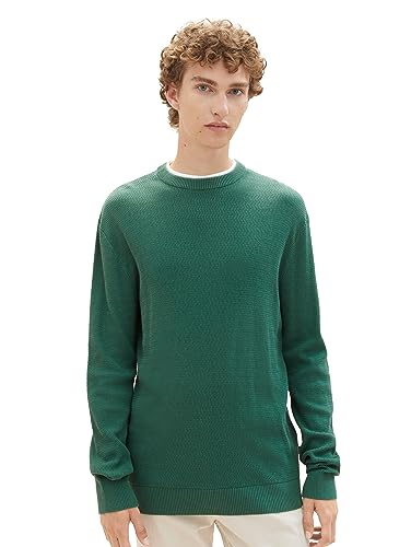 TOM TAILOR Denim Herren 1038674 2-in-1 Pullover mit unterlegtem Kragen, 10778-Hunter Green, XXL von TOM TAILOR Denim