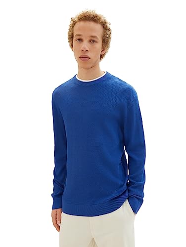 TOM TAILOR Denim Herren 1038674 2-in-1 Pullover mit unterlegtem Kragen, 14531-shiny royal Blue, L von TOM TAILOR Denim