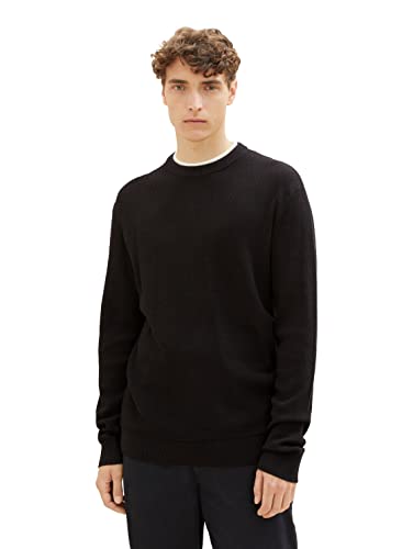 TOM TAILOR Denim Herren 1038674 2-in-1 Pullover mit unterlegtem Kragen, 29999-Black, L von TOM TAILOR Denim