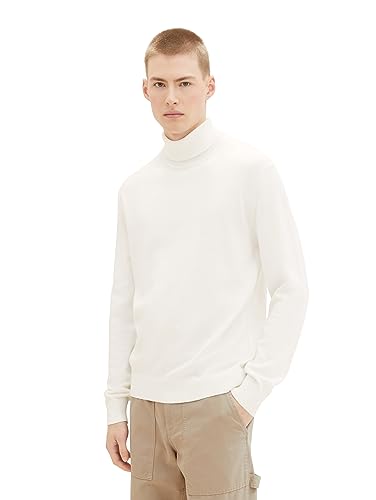 TOM TAILOR Denim Herren 1038675 Basic Rollkragen-Pullover aus Strick, 12906-Wool White, M von TOM TAILOR Denim