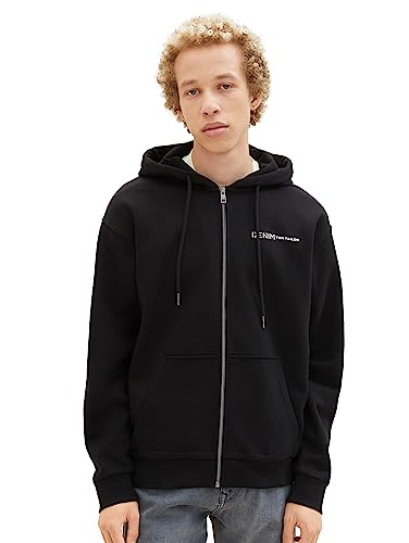 TOM TAILOR Denim Herren Basic Kapuzenjacke mit Logo-Print, Black, M von TOM TAILOR Denim