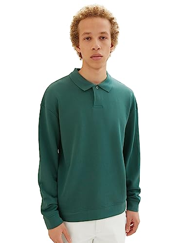 TOM TAILOR Denim Herren 1038745 Relaxed Fit Sweatshirt mit Polo-Kragen, 10778-Hunter Green, L von TOM TAILOR Denim