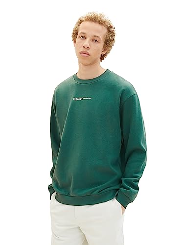 Tom Tailor Denim Herren Crewneck Sweatshirt mit kleinem Logo-Print, 10778 - Hunter Green, L von TOM TAILOR Denim