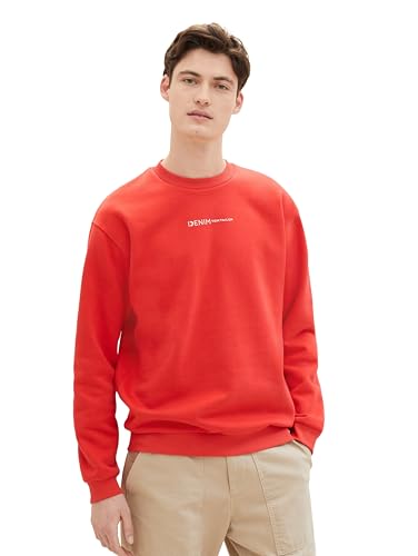 Tom Tailor Denim Herren Crewneck Sweatshirt mit kleinem Logo-Print, 11487 - Clean Red, L von TOM TAILOR Denim