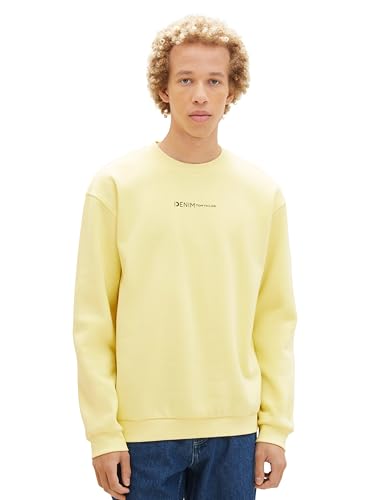 Tom Tailor Denim Herren Crewneck Sweatshirt mit kleinem Logo-Print, 12915 - Canary Light, M von TOM TAILOR Denim