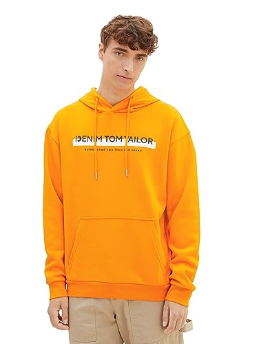 TOM TAILOR Denim Herren 1038755 Hoodie Sweatshirt mit Logo-Print, 12392-fresh Pepper orange, L von TOM TAILOR Denim