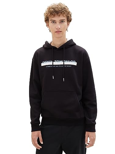 TOM TAILOR Denim Herren 1038755 Hoodie Sweatshirt mit Logo-Print, 29999-Black, S von TOM TAILOR Denim