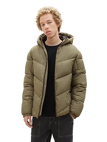 TOM TAILOR Denim Herren 1038858 Puffer-Jacke mit Kapuze, 10415-Dusty Olive Green, L von TOM TAILOR Denim