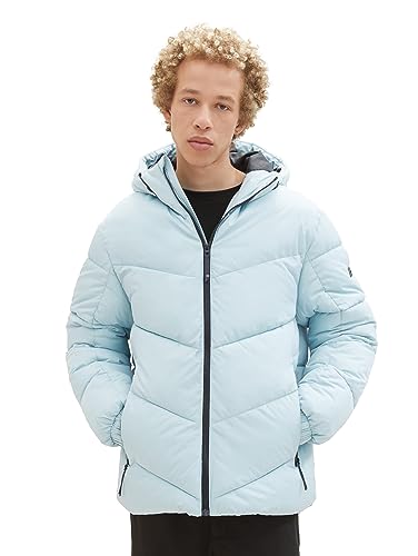 TOM TAILOR Denim Herren 1038858 Puffer-Jacke mit Kapuze, 30463-dusty Mint Blue, L von TOM TAILOR Denim