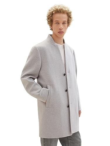 TOM TAILOR Denim Herren 1038861 3-Knopf Wollmantel mit Stehkragen, 15398-Light Stone Grey Melange, XL von TOM TAILOR Denim