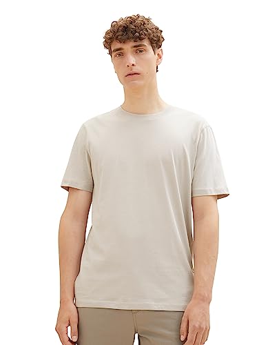 TOM TAILOR Denim Herren 1039418 Basic T-Shirt mit Logo-Print, 11754-light Dove Grey, S von TOM TAILOR Denim