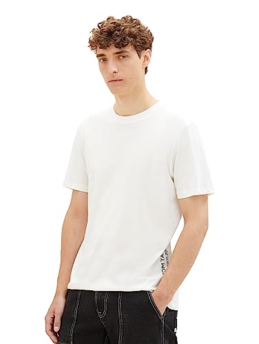 TOM TAILOR Denim Herren 1039418 Basic T-Shirt mit Logo-Print, 12906-Wool White, XL von TOM TAILOR Denim