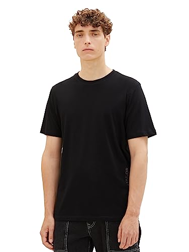 TOM TAILOR Denim Herren 1039418 Basic T-Shirt mit Logo-Print, 29999-Black, M von TOM TAILOR Denim