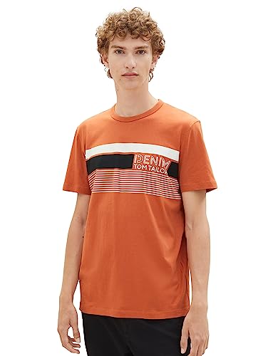 TOM TAILOR Denim Herren 1039419 Basic T-Shirt mit Logo-Print, 32247-soft Autumn Rust, M von TOM TAILOR Denim