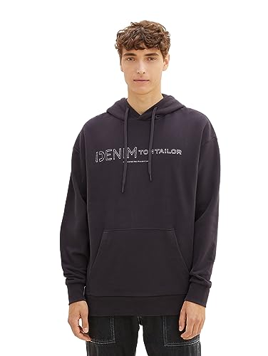 TOM TAILOR Denim Herren 1039426 Relaxed Fit Hoodie mit Logo-Print, 29476-coal Grey, L von TOM TAILOR Denim