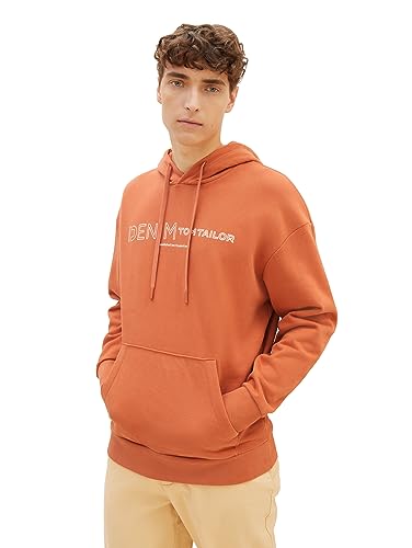 TOM TAILOR Denim Herren 1039426 Relaxed Fit Hoodie mit Logo-Print, 32247-soft Autumn Rust, L von TOM TAILOR Denim