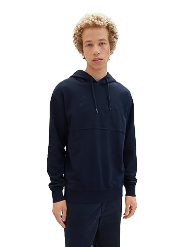 TOM TAILOR Denim Herren 1039428 Strukturierter Hoodie mit Logo-Stickerei, 10668-sky Captain Blue, XL von TOM TAILOR Denim