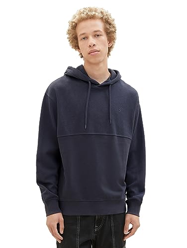 TOM TAILOR Denim Herren 1039428 Strukturierter Hoodie mit Logo-Stickerei, 29476-coal Grey, L von TOM TAILOR Denim