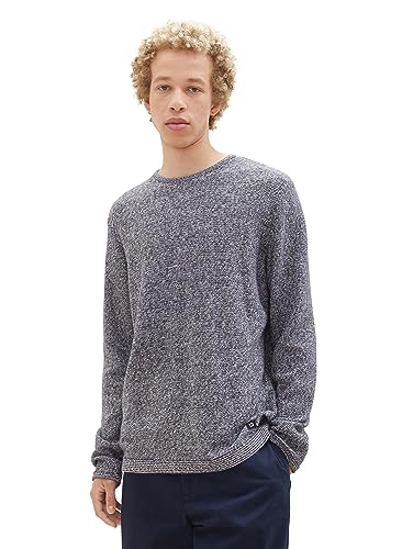 TOM TAILOR Denim Herren 1039433 Mouliné Strick-Pullover aus Baumwolle, 30998-navy White Mouline, L von TOM TAILOR Denim