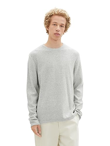 TOM TAILOR Denim Herren 1039433 Mouliné Strick-Pullover aus Baumwolle, 34036-light Ice Blue Mouline, M von TOM TAILOR Denim