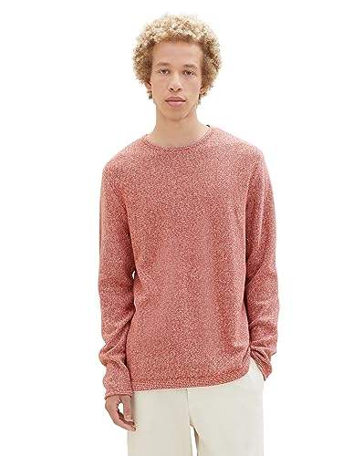 TOM TAILOR Denim Herren 1039433 Mouliné Strick-Pullover aus Baumwolle, 34037-chili Oil red Mouline, L von TOM TAILOR Denim