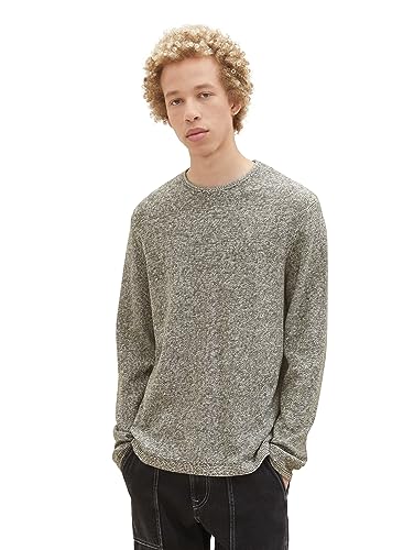 TOM TAILOR Denim Herren 1039433 Mouliné Strick-Pullover aus Baumwolle, 34038-deep Forest Green Mouline, L von TOM TAILOR Denim