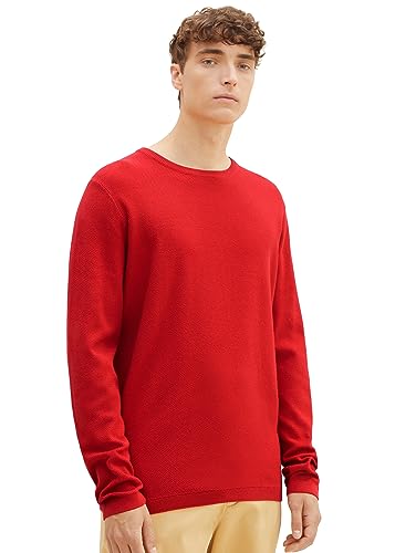 TOM TAILOR Denim Herren 1039434 Strukturierter Crew-Neck Strick-Pullover, 11311-Molten Lava Red, XL von TOM TAILOR Denim