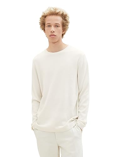 TOM TAILOR Denim Herren 1039434 Strukturierter Crew-Neck Strick-Pullover, 30318-nice Off White Melange, XL von TOM TAILOR Denim