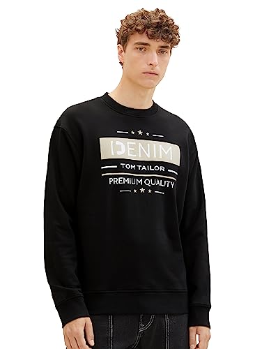 TOM TAILOR Denim Herren 1039939 Crew-Neck Sweatshirt mit Print, 29999-Black, XL von TOM TAILOR Denim