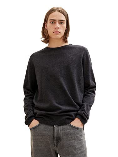 TOM TAILOR Denim Herren 1039943 Basic Crew-Neck Strick-Pullover, 10617-Black Grey Melange, XL von TOM TAILOR Denim