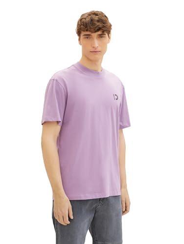 Tom Tailor Denim Herren Basic Crew-Neck T-Shirt mit Print, 34592 - Blurry Purple, L von TOM TAILOR Denim