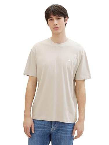 Tom Tailor Denim Herren Basic T-Shirt mit Logo-Print, 11754 - Light Dove Grey, XXL von TOM TAILOR Denim