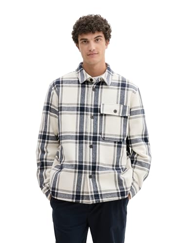 TOM TAILOR Denim Herren 1041772 Cosy Flanell Overshirt Jacke mit Karomuster, 32517-Beige Wool Check, XL von TOM TAILOR Denim