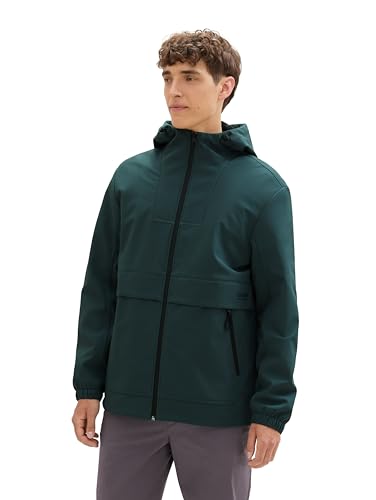 TOM TAILOR Denim Herren 1041779 Softshell Windbreaker Jacke mit Kapuze, 10362-Dark Gable Green, S von TOM TAILOR Denim