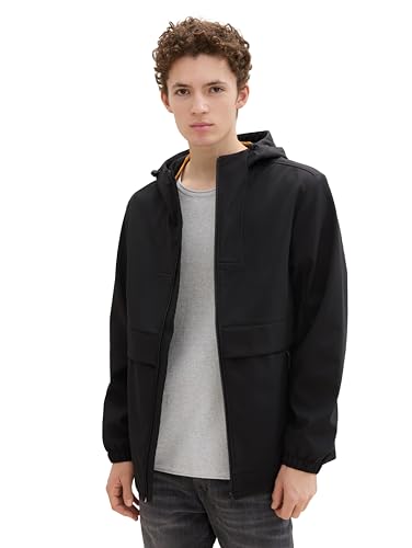 TOM TAILOR Denim Herren 1041779 Softshell Windbreaker Jacke mit Kapuze, 29999-Black, M von TOM TAILOR Denim