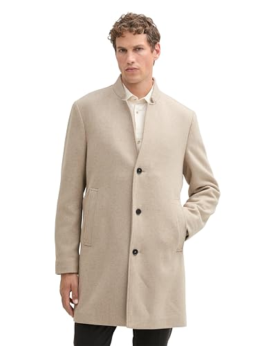TOM TAILOR Denim Herren 1042405 3-Knopf Wollmantel mit Stehkragen, 35752-Light Beige Twill Structure, XL von TOM TAILOR Denim