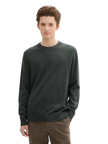TOM TAILOR Denim Herren 1042509 Basic Strick-Pullover mit Rundhalsausschnitt, 10362-Dark Gable Green, Small von TOM TAILOR Denim