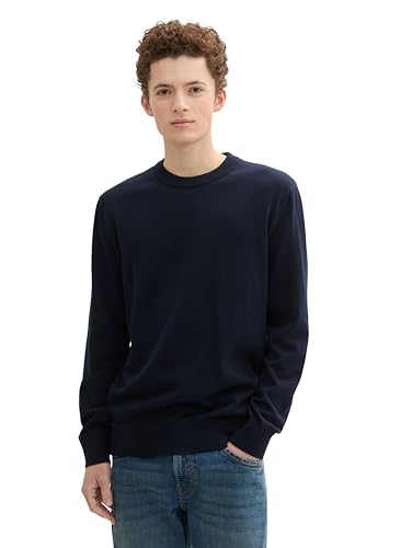 TOM TAILOR Denim Herren 1042509 Basic Strick-Pullover mit Rundhalsausschnitt, 10668-Sky Captain Blue, Small von TOM TAILOR Denim