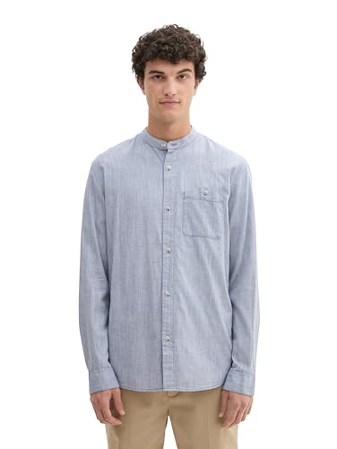 TOM TAILOR Denim Herren 1042539 Slim Fit Dobby Hemd mit Brusttasche, 36058-Blue Herringbone Structure, M von TOM TAILOR Denim