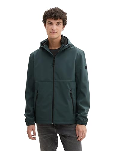 TOM TAILOR Denim Herren 1042722 Sofshell-Jacke mit Kapuze, 10362-Dark Gable Green, L von TOM TAILOR Denim